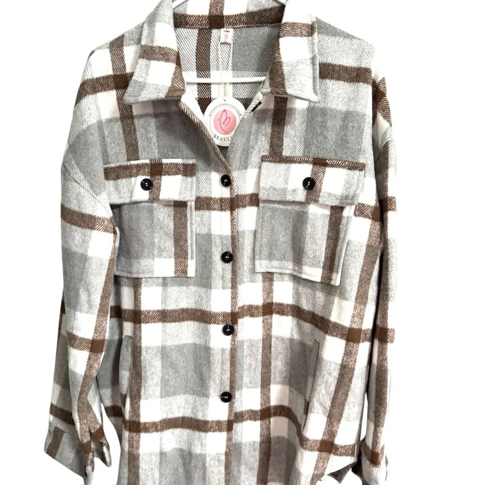 New Plaid Oversized Jacket for Women - Picture 3 of 8